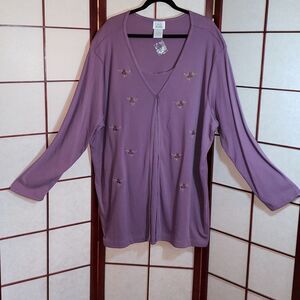 Only Necessaties Purple Embroidered Floral Sweater